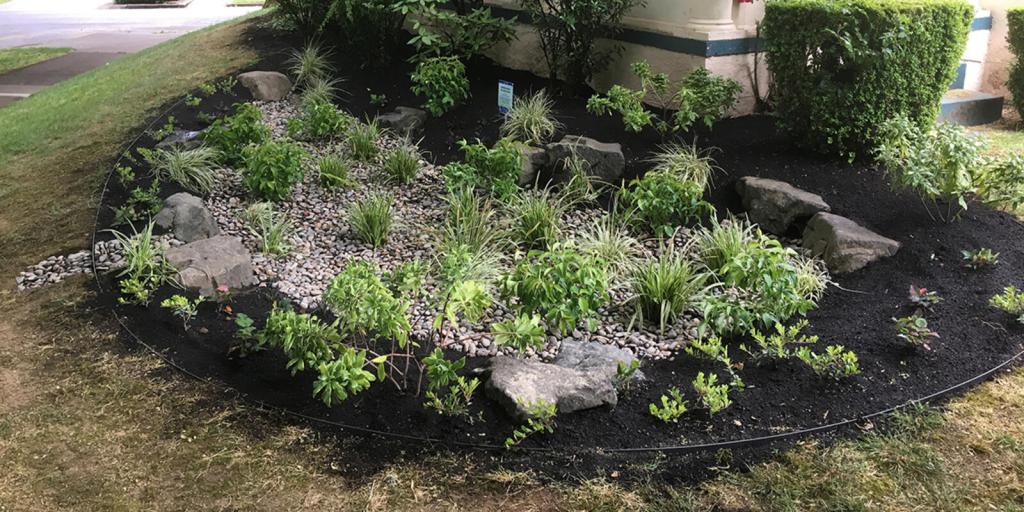 Residential Rain Gardens, City of Portland, Oregon
Source: https://www.portland.gov/bes/stormwater/managing-rain-your-property/rain-gardens
Residential rain gardens are a natural way to manage the rain on your property while adding beauty to your landscape. They can be a good solution for flatter spaces where the soils allow water to quickly and safely soak into the ground.